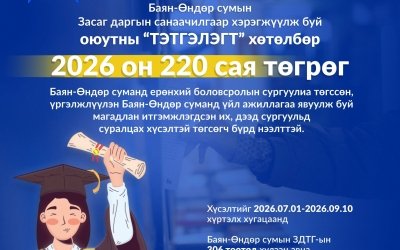 БАЯН-ӨНДӨР СУМЫН ЗАСАГ ДАРГЫН НЭРЭМЖИТ ОЮУТНЫ ТЭТГЭЛЭГТ ХӨТӨЛБӨРТ ХАМРАГДАХ ХҮСЭЛТЭЙ ИРГЭДИЙН МАТЕРИАЛЫГ ХҮЛЭЭН АВЧ ЭХЭЛЛЭЭ